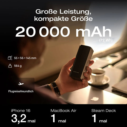 EcoFlow RAPID Pro Powerbank 20'000 mAh grau | 120 W laden, bis zu 230 W entladen | + ausziehbares 100 W USB-C Kabel