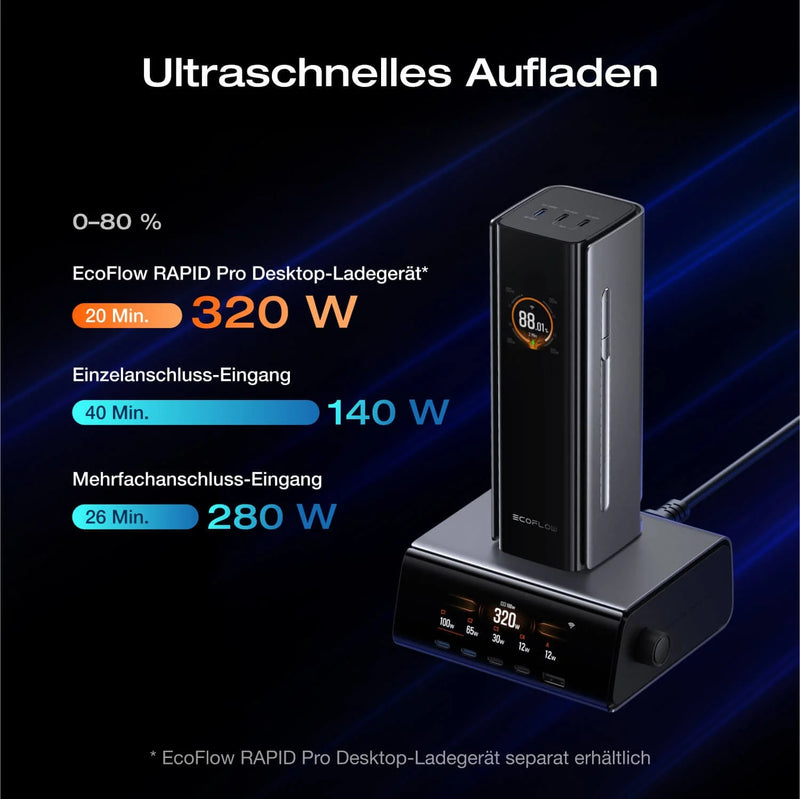 Laden Sie das Bild in Galerie - Viewer, EcoFlow RAPID Pro Powerbank 27'650 mAh | 320 W laden, bis zu 300 W entladen | + ausziehbares 140 W USB-C Kabel

