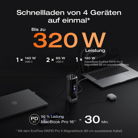 EcoFlow RAPID Pro X Powerbank 27'650 mAh | 320 W laden, bis zu 300 W entladen | USB-C