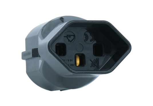 Adapter 230 VAC von Euro-Steckdose (Schuko) auf CH-Steckdose T13 (für CH-T12-Stecker)
