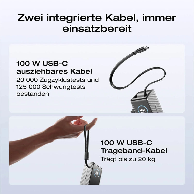 Laden Sie das Bild in Galerie - Viewer, EcoFlow RAPID Powerbank 25'000 mAh schwarz | 140 W laden, bis zu 170 W entladen | + ausziehbares 100 W USB-C Kabel
