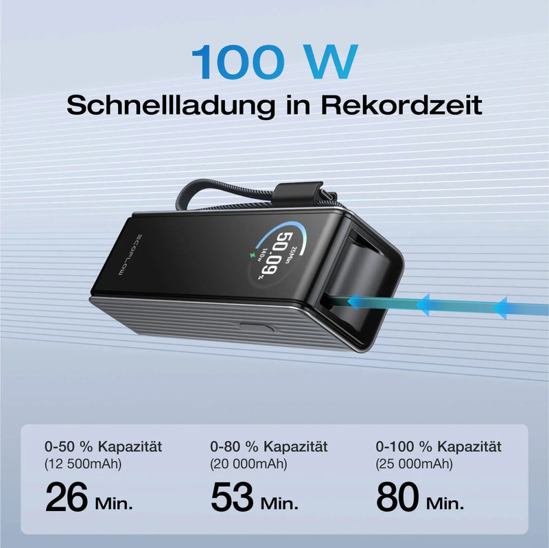 Laden Sie das Bild in Galerie - Viewer, EcoFlow RAPID Powerbank 25'000 mAh schwarz | 140 W laden, bis zu 170 W entladen | + ausziehbares 100 W USB-C Kabel
