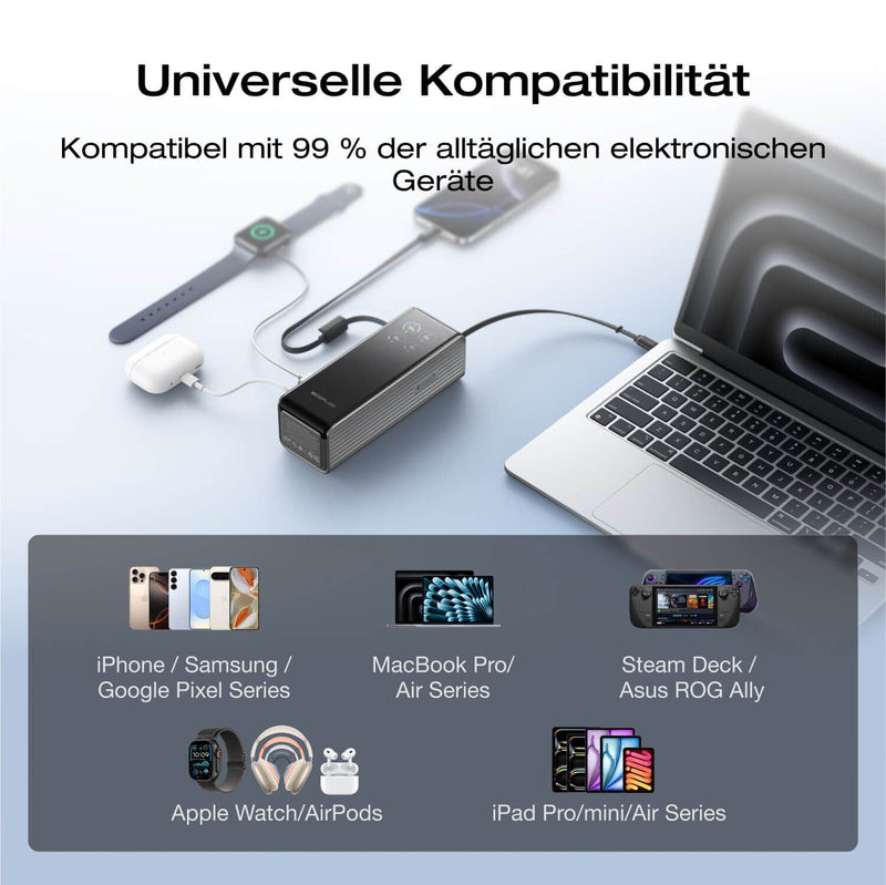 Laden Sie das Bild in Galerie - Viewer, EcoFlow RAPID Powerbank 25'000 mAh schwarz | 140 W laden, bis zu 170 W entladen | + ausziehbares 100 W USB-C Kabel
