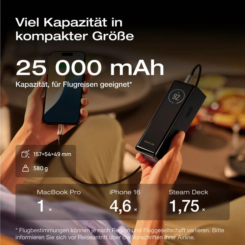 Laden Sie das Bild in Galerie - Viewer, EcoFlow RAPID Powerbank 25'000 mAh schwarz | 140 W laden, bis zu 170 W entladen | USB-C und USB-A
